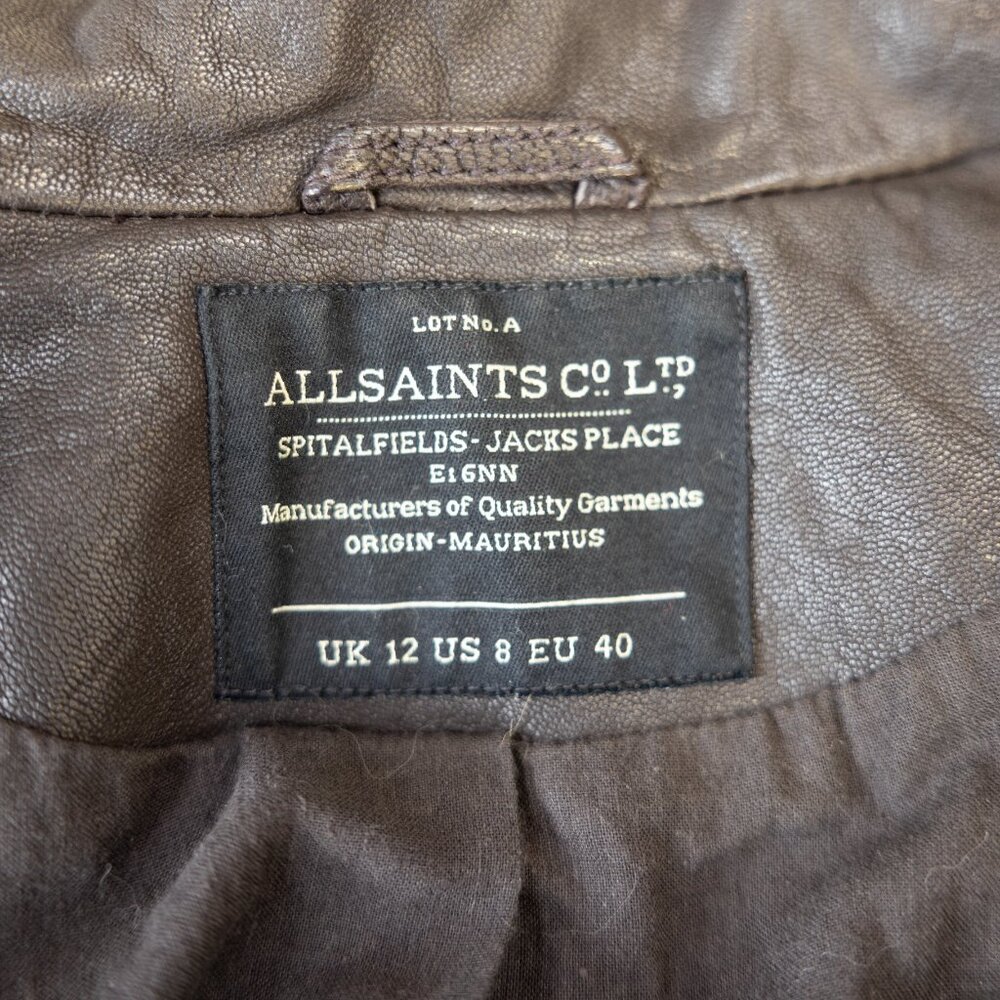 AllSaints ALL SAINTS Belvedere Bitter Brown Leather Gillet Jacket * Size 8 - Picture 13 of 14